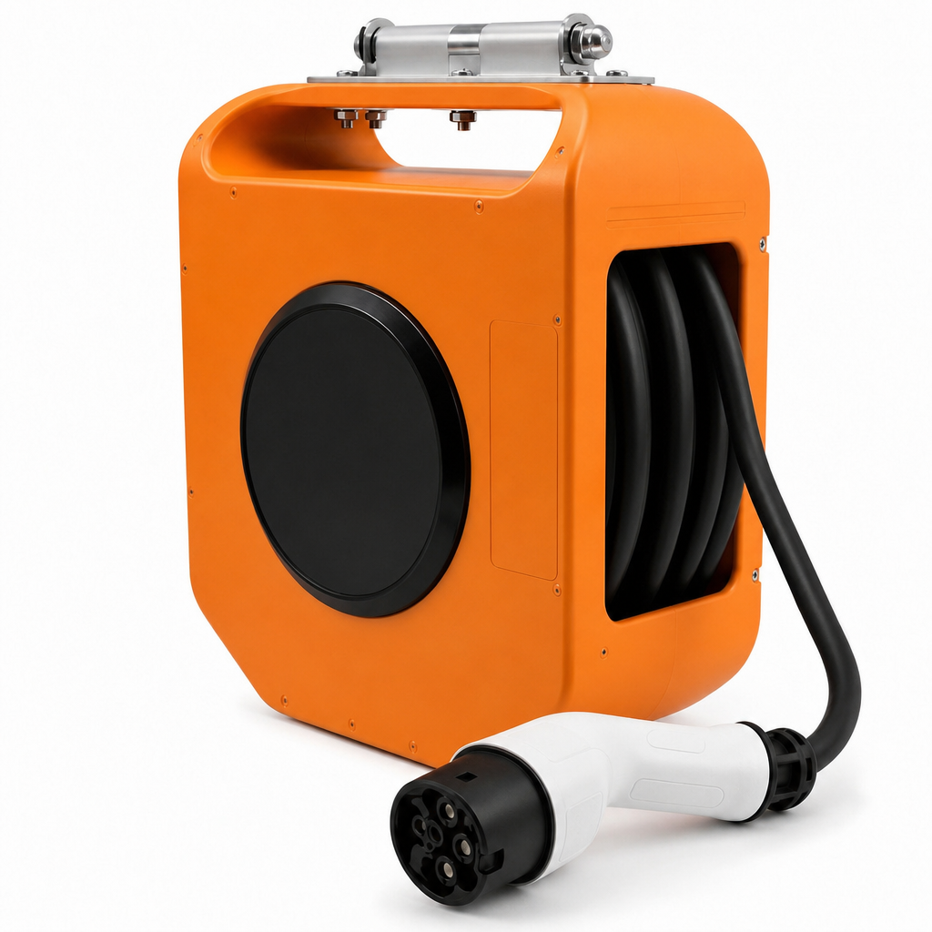 Rollkern YSH-EV014 retractable EV charging reel ??angled product view