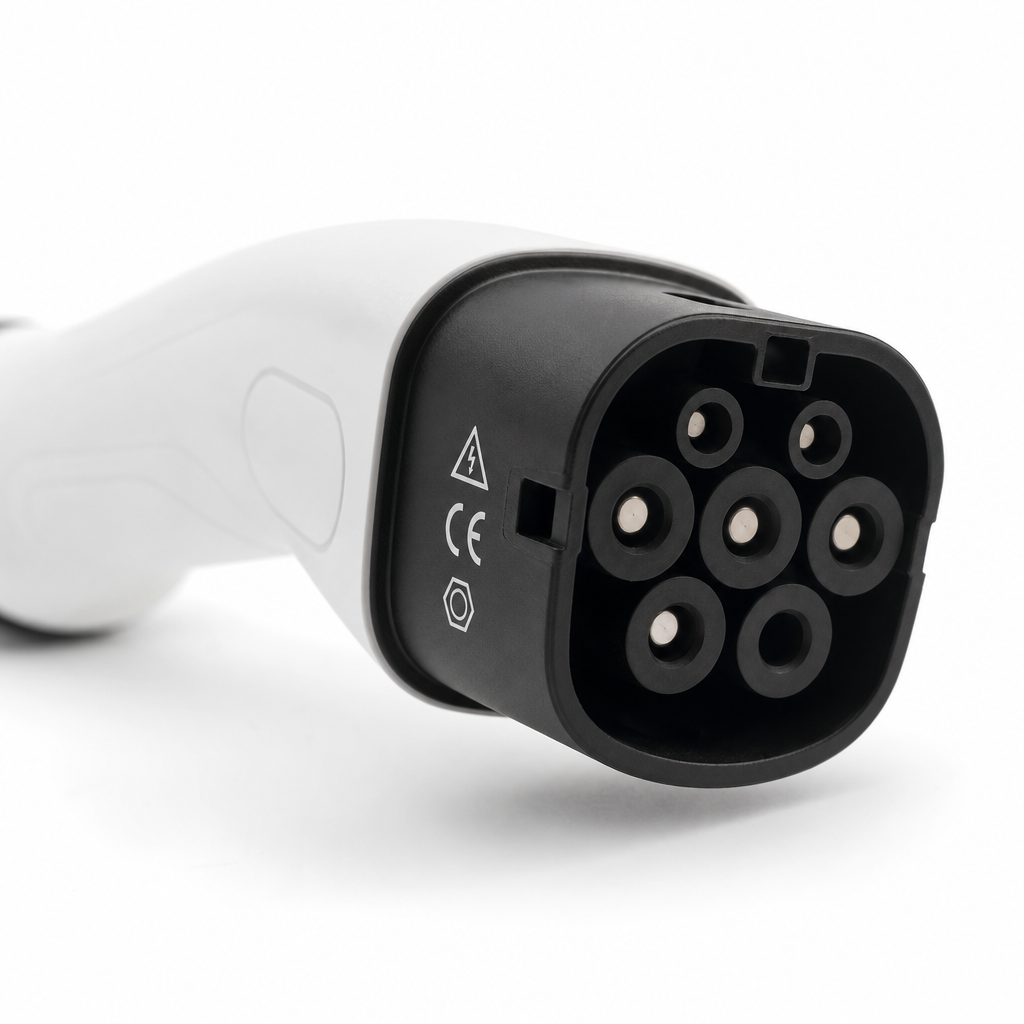 Rollkern Type 2 EV connector close-up with CE mark